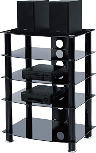 Homeology Galago 5-Shelf Premium Gloss Black Glass with Black Legs AV Rack