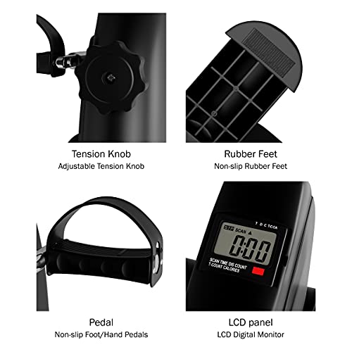 Under Desk Bike and Pedal Exerciser - At-Home Physical Therapy Equipment and Exercise Machine for Arms and Legs with LCD Screen by Wakeman Fitnes