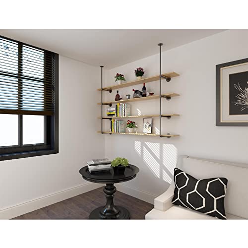 KEppd Wine Rack Wrought Iron Pipe Rack European Style Wall Hanging Wine Rack Ceiling Shelf 4 Layers Easy To Install DIY Kitchen Living Room Bar S