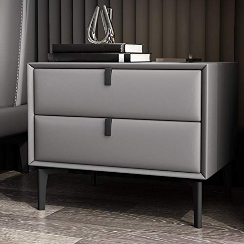 JYDQM Bedroom Furniture Bedside Table Simple Nordic Leather Cabinet, Small Bedside Cabinet with Gray Double Drawer Design