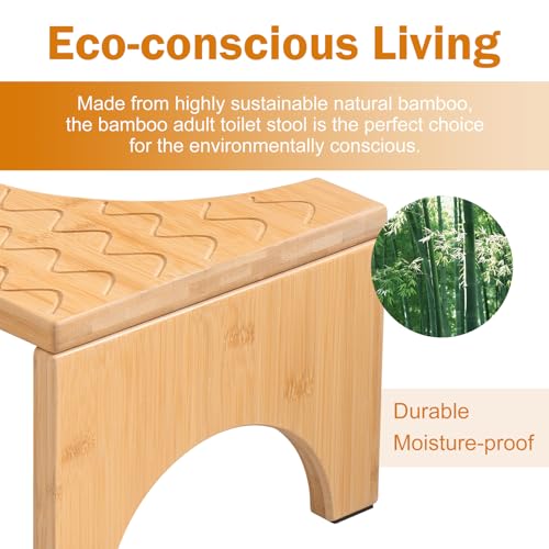 DEANIC Bamboo Toilet Stool for Adults, Poop Stool for Bathroom, Folding Toilet Step, Toilet Foot Stool with Non-slip Pads, 18cm Height Step Stool