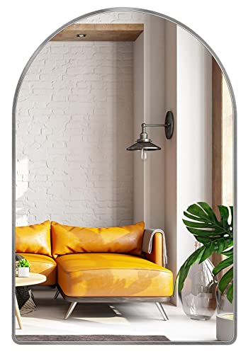 MYlovelylands 10x13 inch Gold Small Arched Mirror for Bathroom Vanity Mirror or Wall Decor Arch Mirror Brushed Metal Frame Wall Mounted Mirror fo