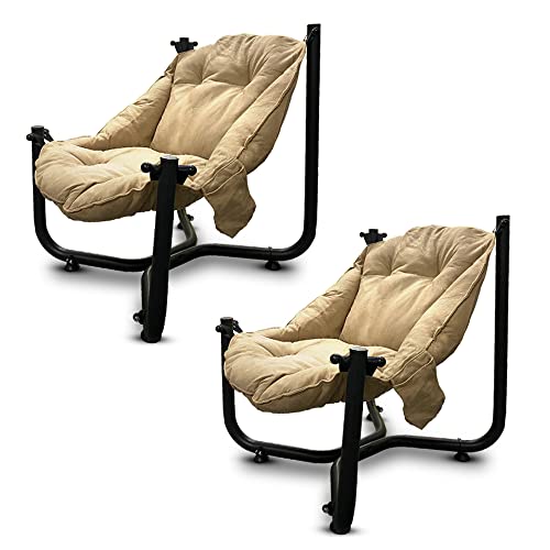 METALLIC TURTLE Comfort Chairs Set of 2 Garden Lounge Patio Camping Chairs Balcony Furniture, Conservatory Sofa (Beige)