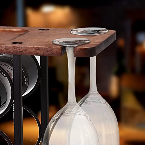 OBloved Wooden 3 Tier Countertop Wine Rack with Glass Holder, Wine Cabinet Counter Wine Rack Holder and Storage Wine Rack-Hold 6 Bottles and 2 Gl