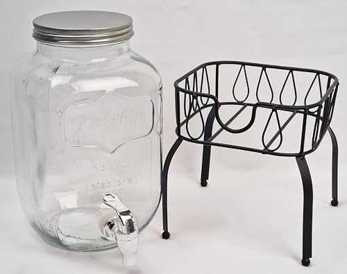 Rammento Vintage Glass Drinks Dispenser with Stand - 4L Thirst Quencher Dispenser Glass Still or Fizzy Drink Dispenser with Tap & Stand for Parti