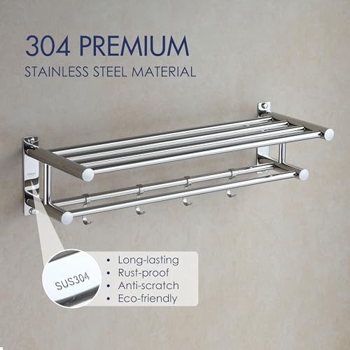 Eridanus Bathroom Towel Rack with Sliding Hooks, Stainless Steel Towel Holder with Dual Row Towel Shelf, Wall-Mounted Towel Rail, Hotel Style Sho