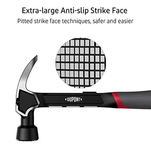 DuPont One-Piece Forged Claw Hammer, Utility Hammer With Safe Anti-Slip Grid Surface,Two-Way Pull Studs,Ergonomic Handle Design for Home