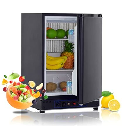 Techomey 3 Way Fridge Camping, 60L Gas Fridge 12V 240V LPG, 3 Way Campervan Fridge for Camping, Outdoor, Caravan, RV, Motorhome, Traveling, Black