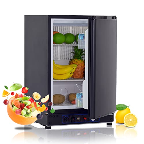 Techomey 3 Way Fridge Camping, 60L Gas Fridge 12V 240V LPG, 3 Way Campervan Fridge for Camping, Outdoor, Caravan, RV, Motorhome, Traveling, Black