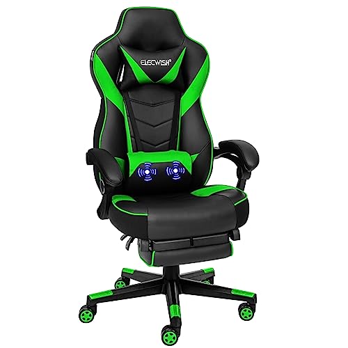 Fullwatt Racing Gaming Chair for adults with Footrest and Massage Lumbar Pillow, Swivel Height Adjustable Reclining PU Leather Video Game Chair,