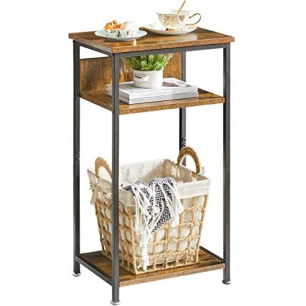 IBUYKE 3-Tier End Table, Side Table with Storage Shelf, Industrial Telephone Table, Bedside Table for Small Space, Sofa, Living Room, Bedroom, Ru
