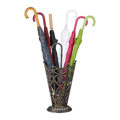 Relaxdays Cast Iron Stand, Antique, Umbrella Design, Drip Tray, Massive, Vintage, HxWxD: ca 58 x 26 x 26 cm, Black, 26 x 26 x 58 cm