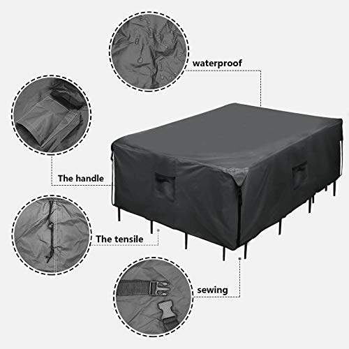 Orqihod Garden Furniture Covers Waterproof, 600D Heavy Duty Outdoor Square Table Cover with Buckle Straps, Tear-Resistant, Windproof, Grey Protec