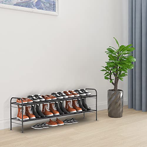 Mutool Extended Shoe Rack 2 Tier Organizer, for Entryway Closet Metal Shoe Storage Shelf for 12-15 Pairs Shoe and Boots Space Saving Large Shoe C