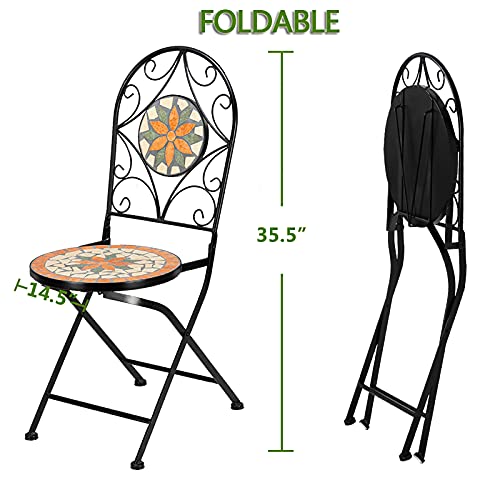 HONGRU Garden Chairs Set of 2, Outdoor Patio Garden Bistro Ceramic Inlaid Maple Leaf Shape Elegant Design Mosaic Chair Set -(Delivery in 3-15 Day