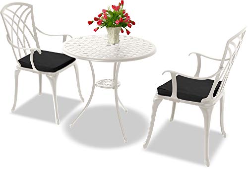 Homeology OSHOWA Cast Aluminium Weatherproof Outdoor Table with 2 Chairs Bistro Set