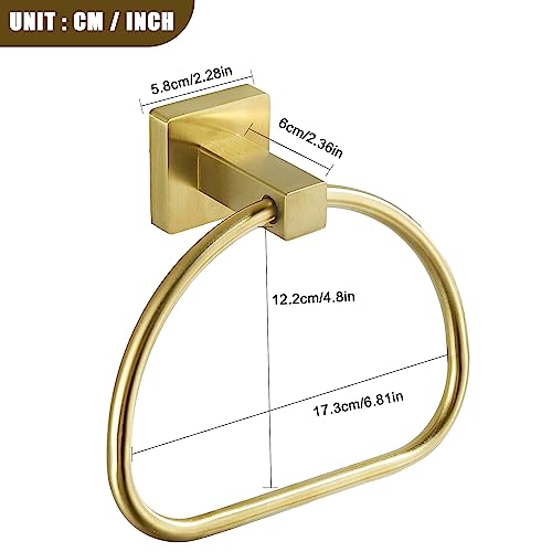 Leyden Brushed Gold Hand Towel Holder, Bathroom Towel Ring, Bath Hand Towel Hangers Wall Mounted Half Round Modern
