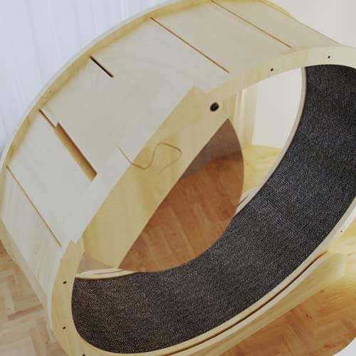 Cat Running Wheel, Cat Exercise Wheel Treadmill with Carpeted Runway, Fitness Weight Loss Device, Natural Wood Color (S)