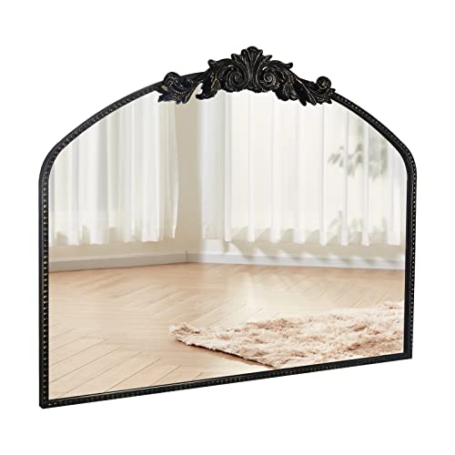 CASOLLY Traditional Retro Brush Black Gold Arch Wall Mirror, 19"x31" Carved Elegant Rectangle Vintage Mirror with Antique Ornate Frame, Baroque I