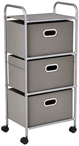 Honey-Can-Do 3 Drawer Rolling Cart-Gray, Steel, 11.5 in L x 16.12 in W x 35.5 in H (29.2 cm L x 41 cm W x 90.2 cm H)
