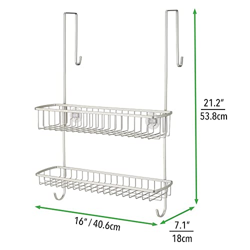 mDesign Wide Over Shower Door Bathroom Tub & Shower Caddy, Hanging Storage Organiser Center - Built-in Hooks, Baskets on 2 Levels for Bathroom Sh