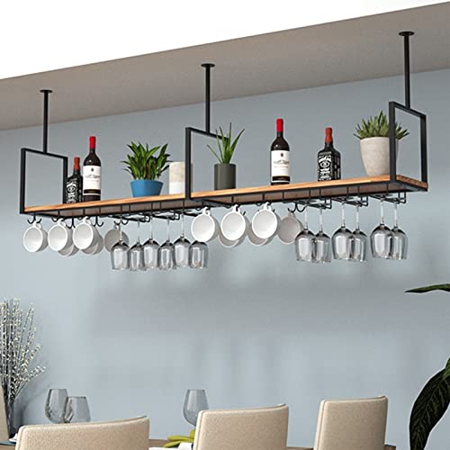EYLINK Wine Rack Wine Holder, Ceiling Shelf Hanging Wooden Wine Racks Nordic Kitchen Dining Room Wall Cabinet Ceiling Shelf Wrought Iron Solid Wo