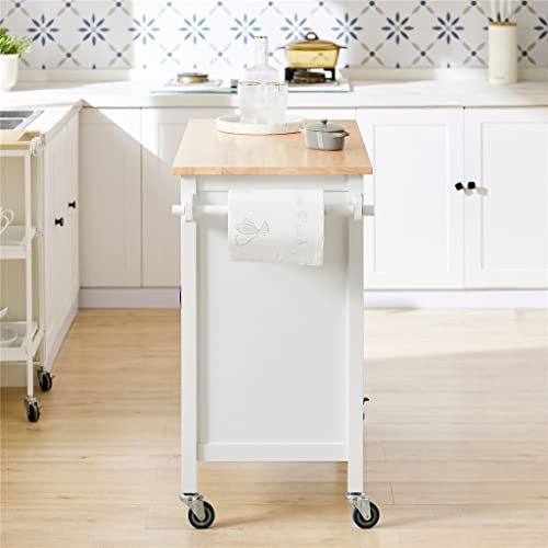 DINGZZ Design Kitchen Trolley with Worktop Kitchen Island Kitchen Cabinet Trolley Sideboard on Wheels White Natural