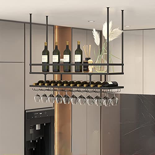 KEppd Wine Rack Ceiling Hanging Wine Glass Holder Wine Bottle Holder, Hanging Plant Shelf European Style Wrought Iron Wall-mounted Bottle Holder,