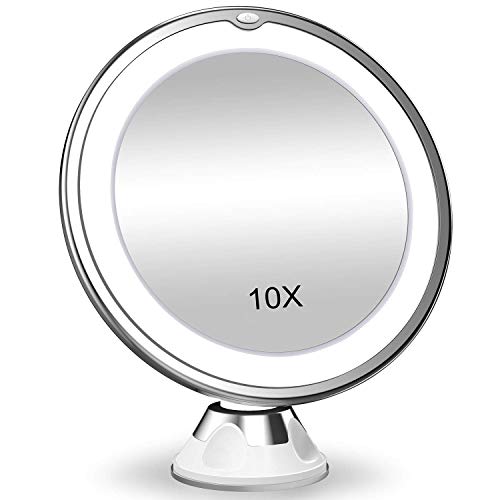 LINPOZONE Version 10X Magnifying Makeup Vanity Mirror with Lights, LED Lighted Portable Hand Cosmetic Magnification Light up Mirrors for Home Tab