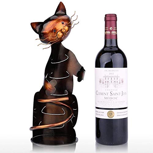Kayla-lan Cat Shaped Wine Bottle Holder Wine Rack shelf Metal Sculpture Practical Home decoration Crafts Kitchen Home Decoration.