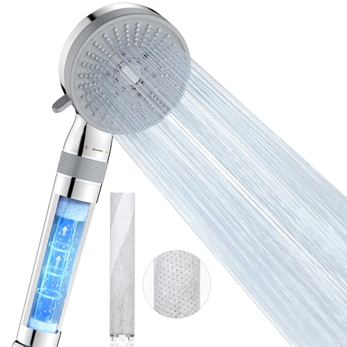 Luxear Shower Head Anti Limescale Filter for Hard Water, 5 Modes, Low Pressure Water Air Boosting Universal Handheld Rain Shower to Save Water in