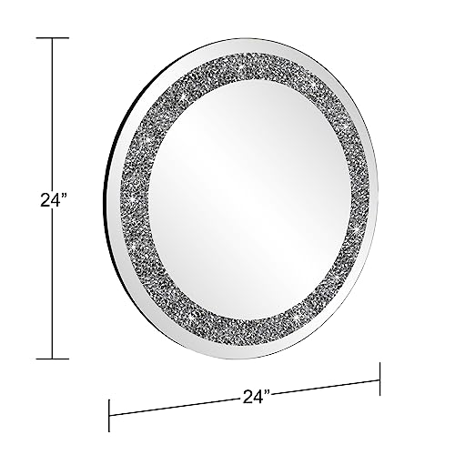 Ruomeng Round Wall Mirror Crystal Crush Diamond Mirror for Home Décor Accent Mirror for Bathroom, Entryway and Bedroom, 24"