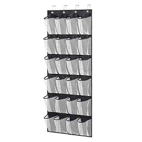 NEUSID 24 Pockets Large Black Pockets Over the Door Shoe Storage Organiser, Back of the Door Shoe Rack Wardrobe Shoe Rack, Hanging Shoe Holder fo