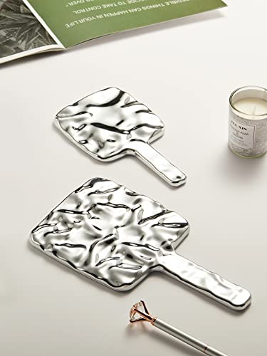 MIRRORNOVA Handheld Mirror, Water Ripples Hand Mirror with Handle for Make up, Square, Silver, Medium