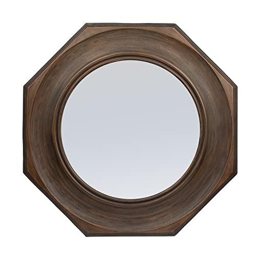 Creative Co-op Hexagonal Carved Wood Framed Wall Mirror, Walnut