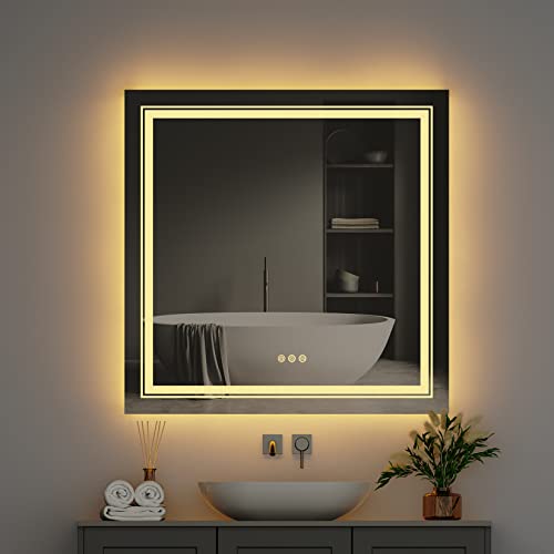 LUVODI Round Illuminated Bathroom Mirror: 600mm Dimmable LED Lighted Circle Wall Mounted Vanity Mirror with Demister Pad Smart Touch Sensor for M