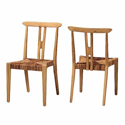 Baxton Studio Dining Chairs, Teak Wood/Banana Fiber(Seat), Natural Brown, Set of 2