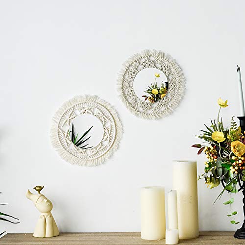 Wall Mirror Macrames Beautiful 2PCS Style Handmade Macrame Outsky Hanging Boho Fringe Round Decorative for Apartment Living Room Bedroom Baby Nur