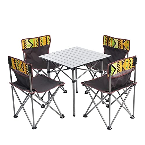 FMXQYH Camping Chair Folding Outdoor Patio Furniture Sets, 5 Piece Foldable Patio Table and Chairs, Portable Backpacking Chairs for Lawn Concert