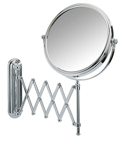 WENKO Wall-Mounted Cosmetic Mirror Telescope Deluxe-Height-Adjustable, Swivel Function, Steel, Silver Shiny, 50 x 23 x 38 cm