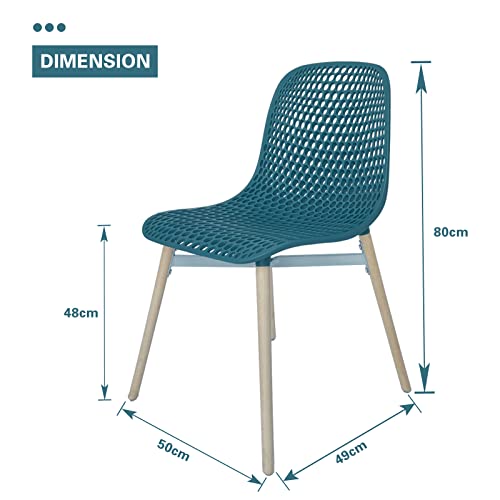 U2PICK Dining Chairs Set of 4 Wooden Legs Plastic Chairs Contemporary Dining Room Chairs Lounge Dining Room Kitchen Home Office Chair Teal, 50 x