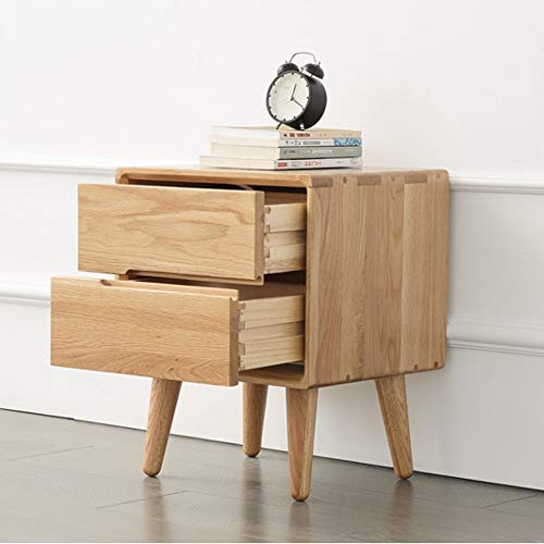 maozi Solid Wood Bedside Table with Double Drawer Design, Simple and Bedroom Solid Wood Bedside Table