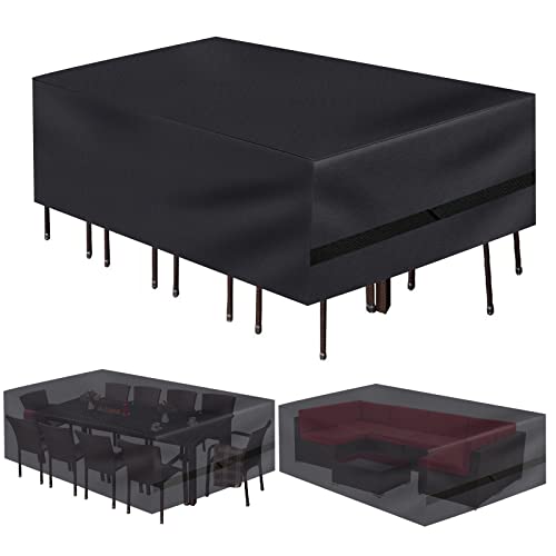 OKPOW Garden Furniture Covers Waterproof - 242x162x100cm Outdoor Patio Rattan Table Cover - 600D Rectangular Large Heavy Duty Sofa Protective Cov