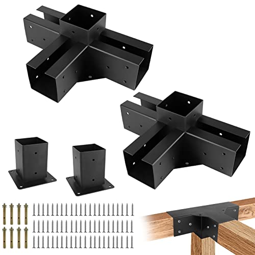 Pergola Gazebo Brackets-Kit Toja Grid - Nopwer 3-Way Right Angle Corner Bracket for 4x4 Inch Wood Beams