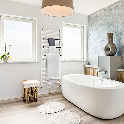 Over the Door Towel Rail - 3 Tier Bathroom Hanging Towel Rack with 2 Hooks - Expandable Towel Ladder for Towelsor Clothing - Black