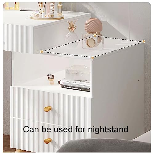 HAWEWE Vanity Set With Round Lighted Mirror Makeup Vanity Dressing Table With 4 Drawers Vanity Desk For Bedroom Living Room