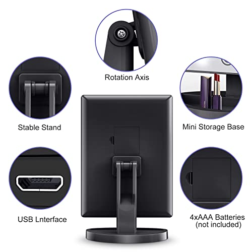 HUONUL Makeup Mirror Vanity Mirror with Lights, 2X 3X 10X Magnification, Lighted Makeup Mirror, Touch Control, Trifold Makeup Mirror, Dual Power