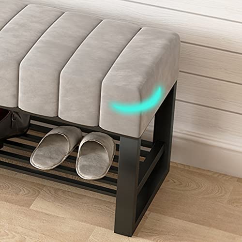 Sturdy Multifunctional Foot Rest Stool Living Room Hallway Bench,Velvet Soft Foot Stool with Padded Seat,Upholstered Entryway Storage Bench-Orang