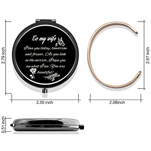 Kwtzkuo Gifts for Wife - I Love You Gift Compact Mirror with Bracelet - Romantic Gifts for Her Birthday, Anniversary, Valentines, Mother's Day (B