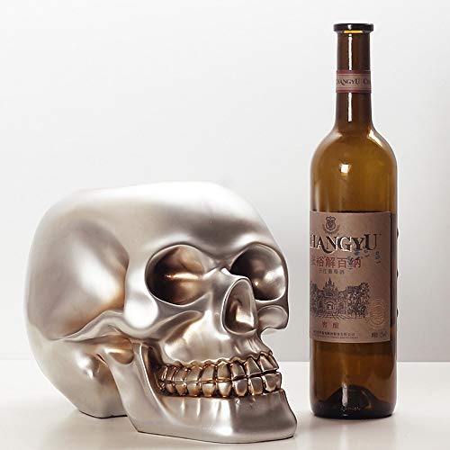PIBM Stylish Simplicity European Retro Personality Skull Shape Wine Rack Resin Silver Crafts Home Desktop Porch Ornaments Bar Decorations Beautif